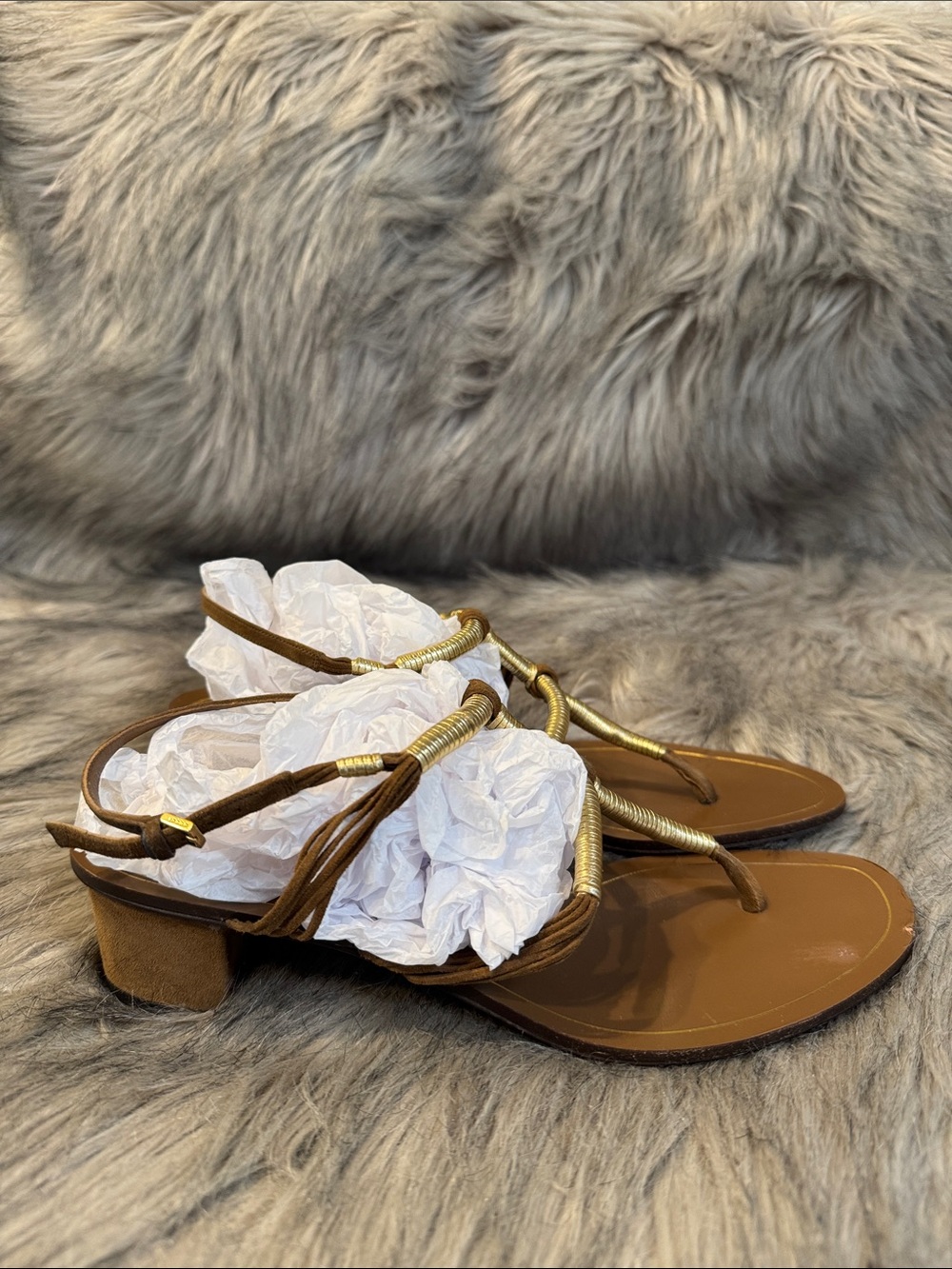 Gucci Brown Sandal Heels with Gold Wrap Detailing Size 38